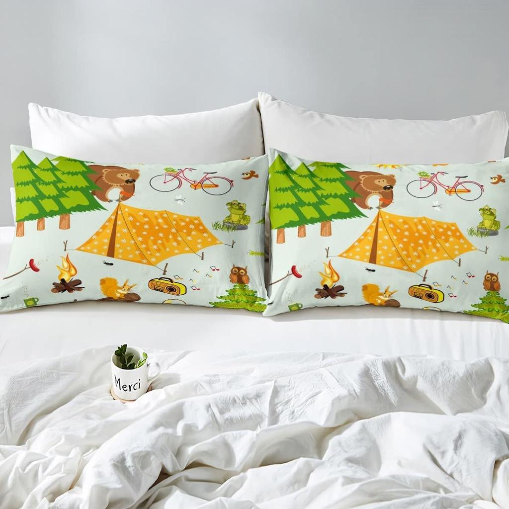 Wild Animal Camping Pattern Bed Hat Four-Piece Bedding Set Bedroom Dormitory Bedding Decoration
