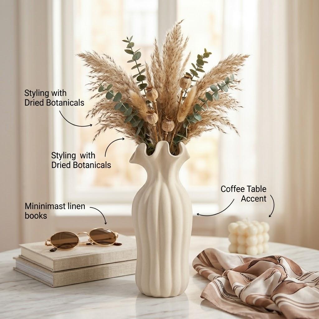 Artisan Sculptural Wavy Vase – Organic Ceramic Decor for Modern Minimalist Home