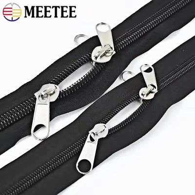 1/2/5M Meetee 3# 5# 8# 10# Zwarte Nylon Ritsen met Tweezijdige Ritslip Kleding Jas Spiraalritsen Reparatie Naaiben Accessoires
