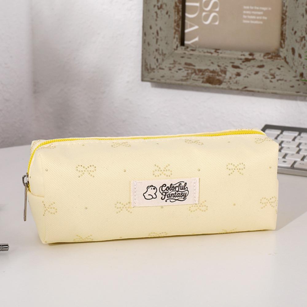 Pastel Color Pen Bag Bow Embroidery Pencil Pouch Durable Pencil Case  Students