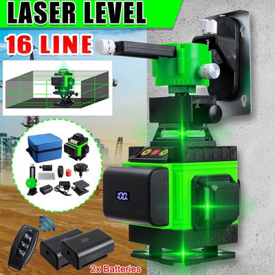 4D 16 linii poziom lasera, zielona linia lasera, samopoziomowanie, linie poziome i pionowy krzyż 360 stopni z 2 bateriami na zewnątrz