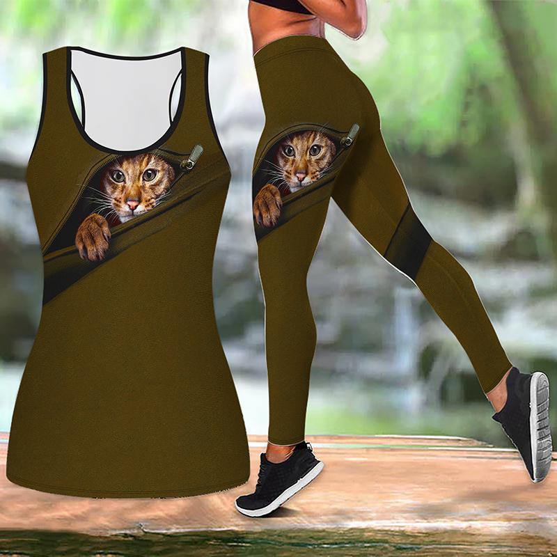 Orangenes Kätzchen-Print Yoga-Outfit für Damen Mode Trainingsleggings Fitness Sportliche Freizeit-Yogahose