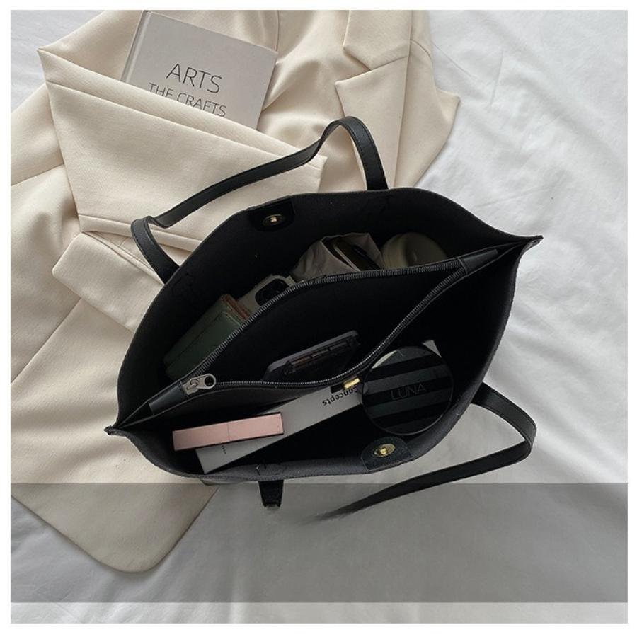 Simple Solid Color Large Capacity Tote Bag Casual Soft Leather Shoulder Bag for Women