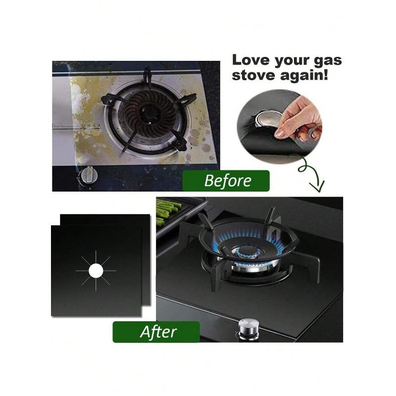 Reusable Gas Stove Burner Covers - Thick 0.1mm Double Layer Black Non-Stick Easy Clean Liners For Kitchen/Cooking