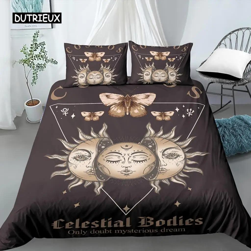 Boho Butterfly Duvet Cover Set Sun and Moon Hippie Soft King Queen Size Bedding Set with Pillow Case 23pcs Soft Quilt Cover