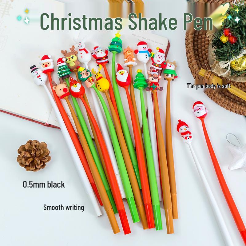 Vánoční kreslené třpytivé pero pro žáky základní školy - Roztomilý, hodnotný dárek s černou kuličkovou náplní
