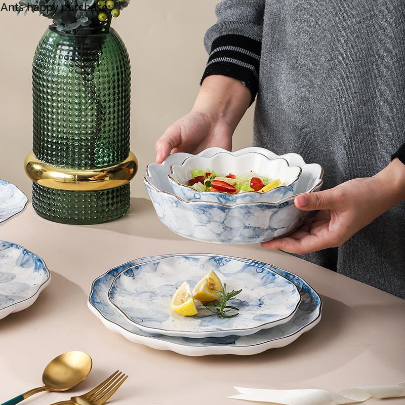Ceramic Plate Dinner Plate Fruit Salad Bowl 2 Layer Cake Stand Tall Feet Cake Pan Display Stand Dessert Bowl Decorative Plates