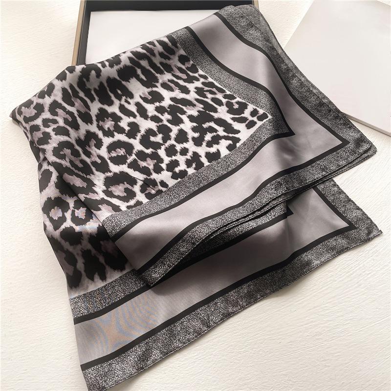 68cm Leopard Print Scarf Women's Spring and Summer New Imitation Silk Scarfs Fashion Versatile Headscarf Scarf Shawl