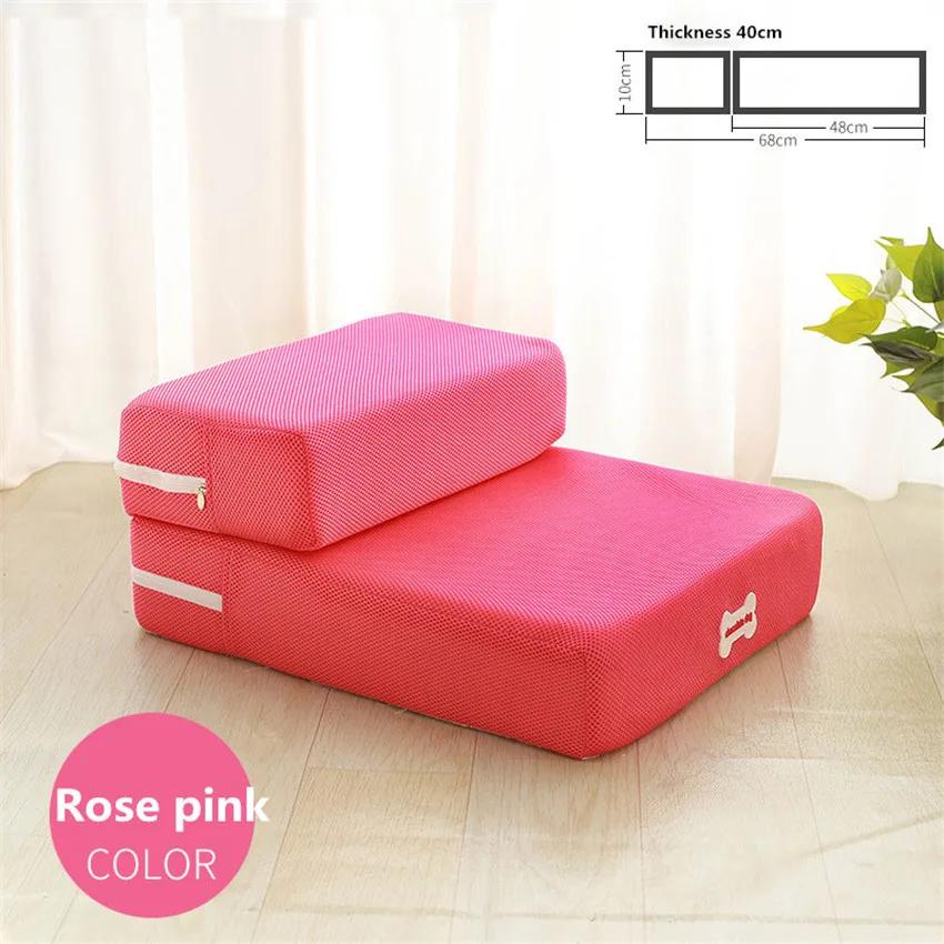 

Cute Home Cat Pet Bed,Dog Stairs Ladder, Foldable Dog Ramp,Pet Mat Mesh Breathable Pet Steps,2-steps With Detachable Soft Cover 67x40x10cm роза розовый