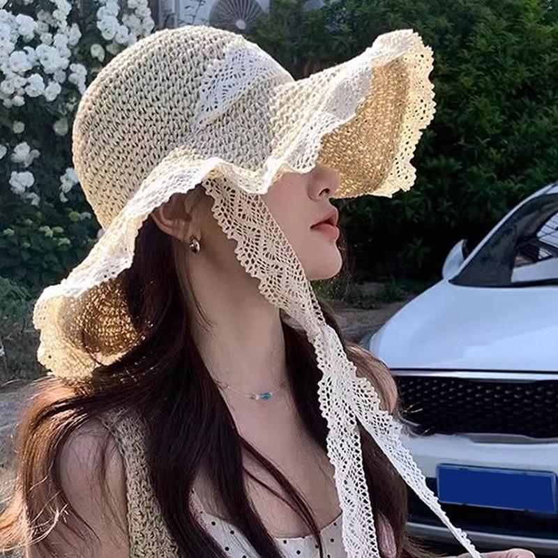 Women Sun Hat Wide Large Brim Beach Hats Summer Straw Hat Foldable Sun Hat Women'S Hat  Holiday Beach Uv Protection Cap