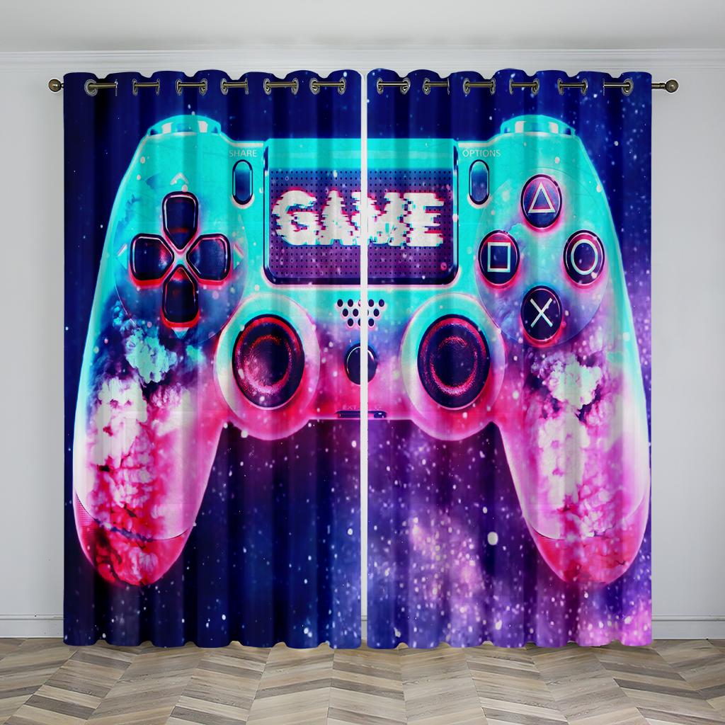 Spiel-Controller Gamepad Gamer Jungen Mädchen Fenstervorhänge Vorhänge für Kinder Schlafzimmer Wohnzimmer Küche Tür Heimdeko 2 Stück