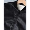 Kids Boys Autumn Winter PU Leather Fleece Lining Stand Collar Zipper Jacket