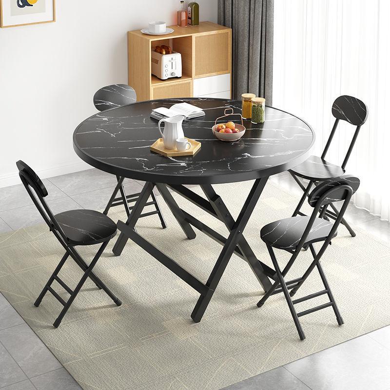 Modern Foldable Dining Table Stylish Marble-Patterned Top, Sturdy X-Leg Design Space - Saving & Easy to Store, Ideal for Home