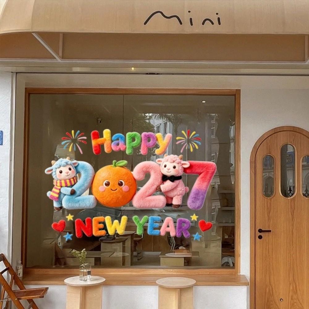 Large Size 2027 Sheep Year Stickers Colorful Lamb Window Decal  Home Window