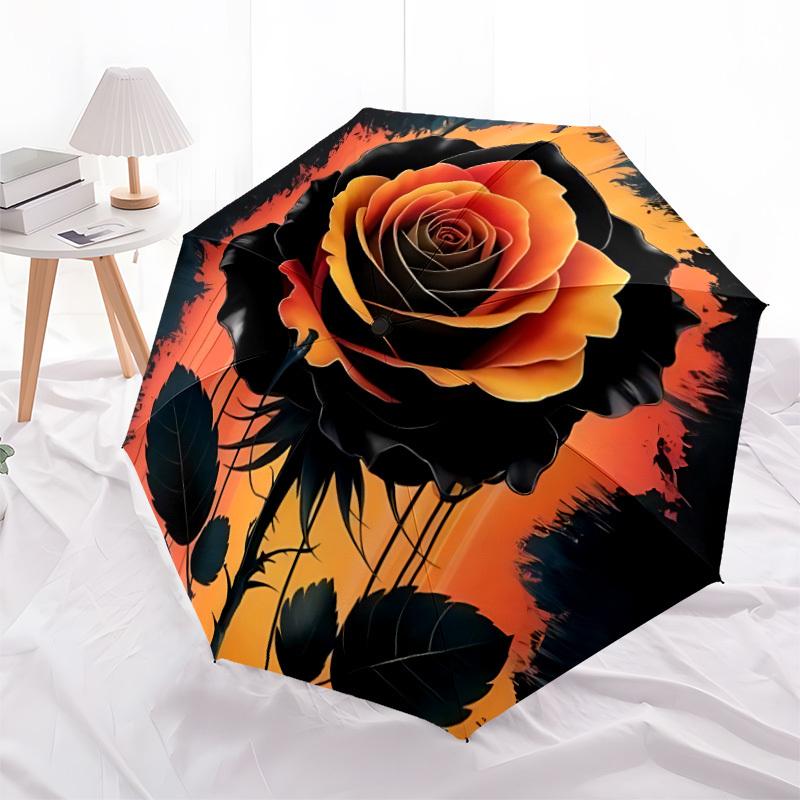 1 Stück Rosenblüte Automatischer Faltregenschirm Tragbarer Klappschirm für Alle Jahreszeiten, 8-Speichen Robuste Konstruktion, Perfektes Geschenk 041