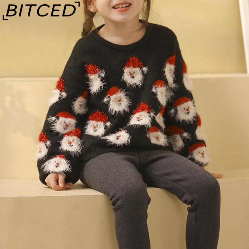 BITCED Autumn/Winter Christmas Collection Older Child's Knitted Sweater with Santa Claus Design Children's Pullover Christmas Jumper
