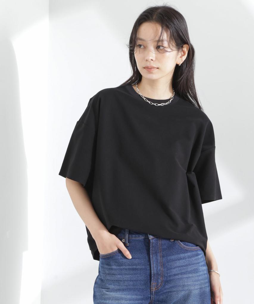 Nano Universe MC Coveross Cool Plating Jersey F (R) Twill-Style T-Shirt, Women's, 010, Black, 669-5124318