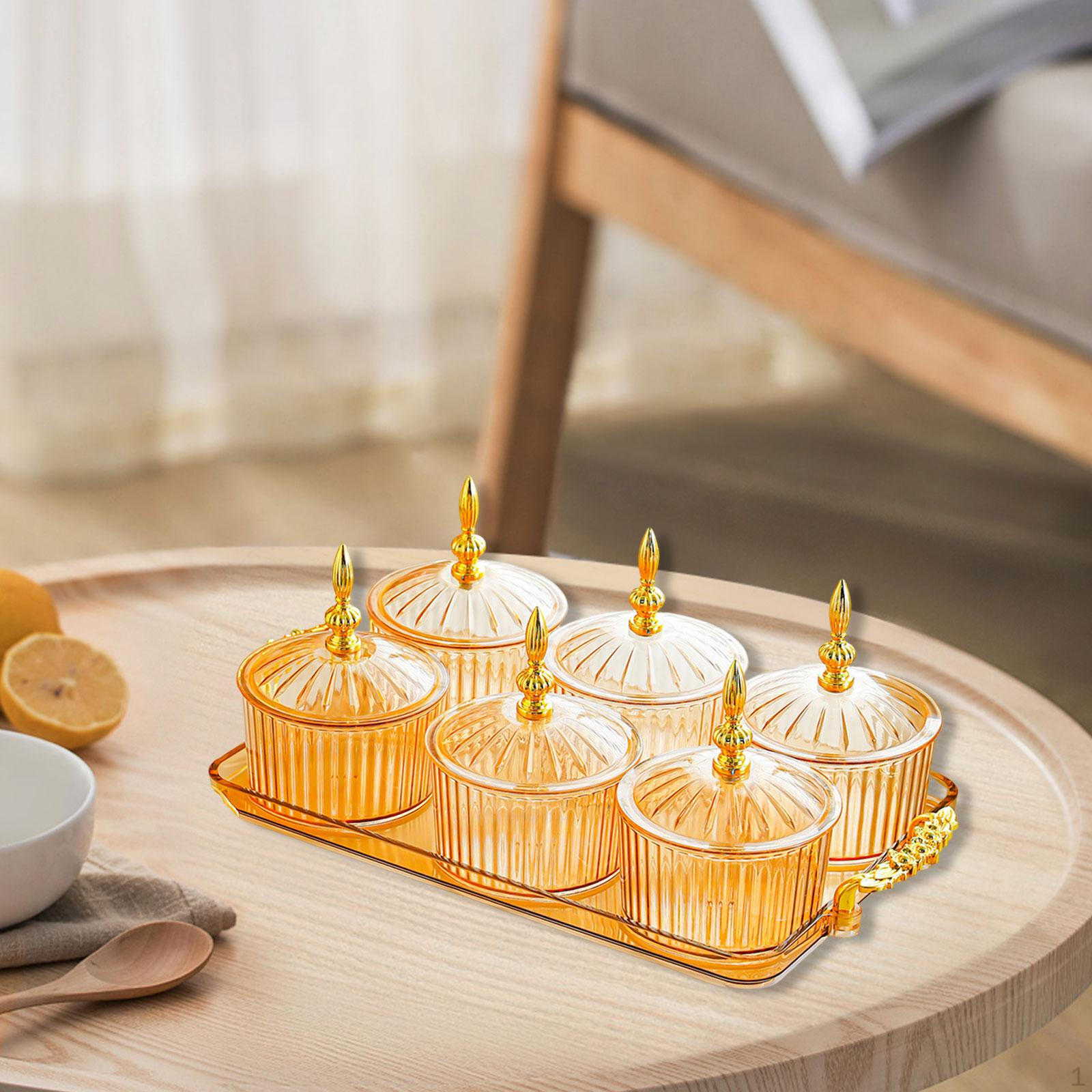 Divided Serving Tray Dish Dustproof Multifunctional with Lid Storage Container for Living Room Orange