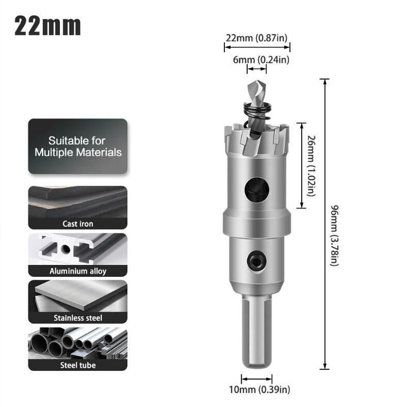 

Сверло с твердосплавным наконечником TCT, сверло-кольцевая пила, фреза для сверления металлических сплавов из нержавеющей стали 22mm серый