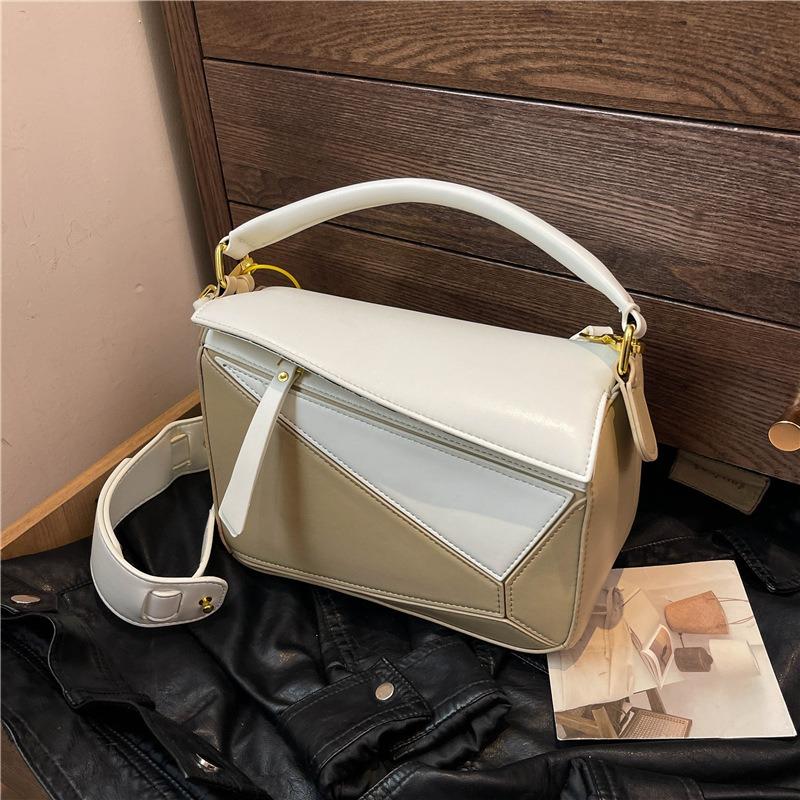 Geometric folding shoulder bag women's new splicing contrasting color messenger bag large-capacity textured handbag