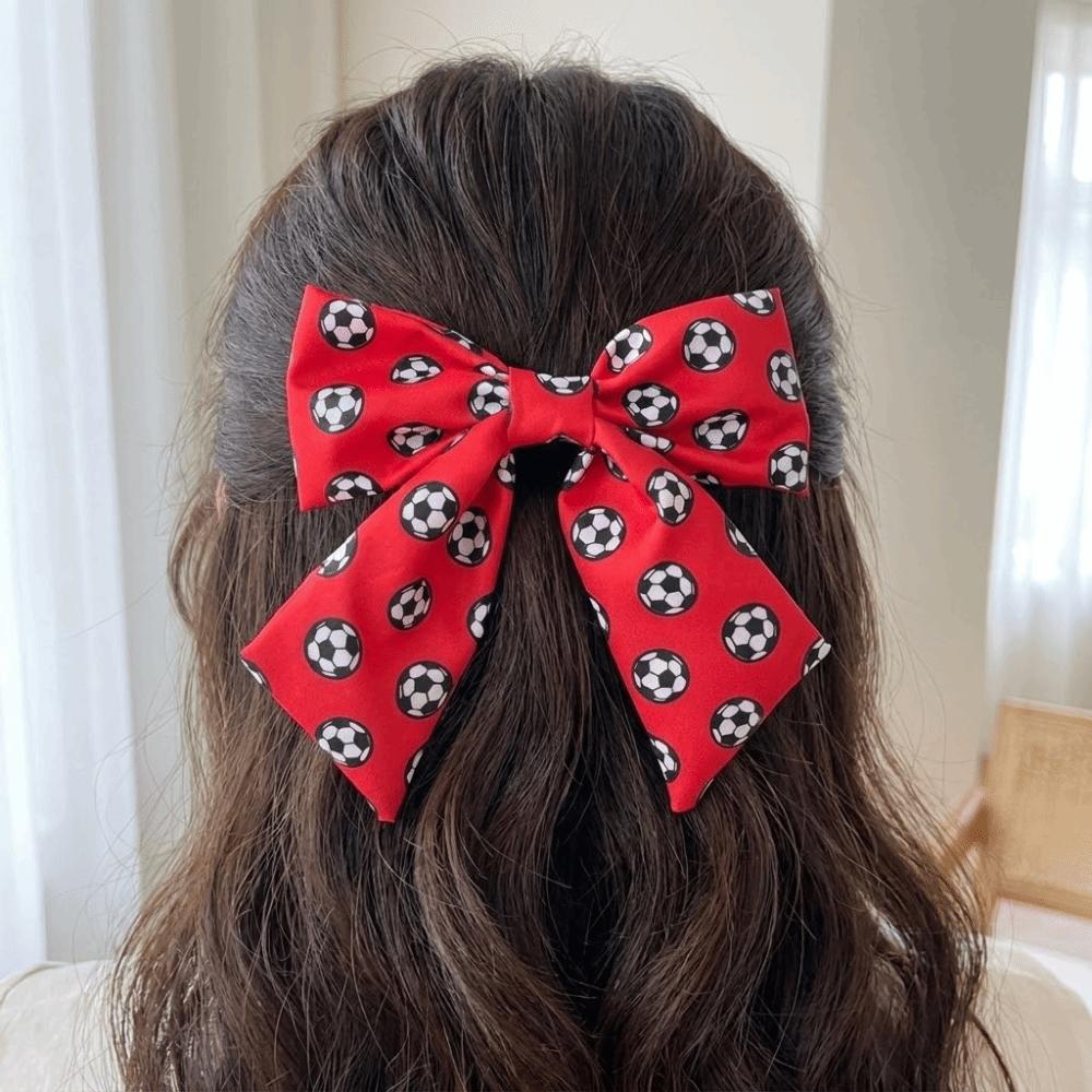 Fashion Fabric Ribbon Hair Rope Colorful Hairpin Gift Football Pattern Bow Hair Clip Daily
