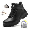 Black Safety Boots Men Safety Shoes Winter Leather Work Shoes for Men Steel Toe Shoes Waterproof Non Slip Men's Protective Boots
