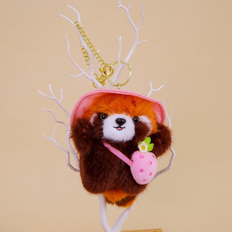 Cute Animal Plush Panda Keychain With Short Plush Filling For Backpack Decor Strawberry