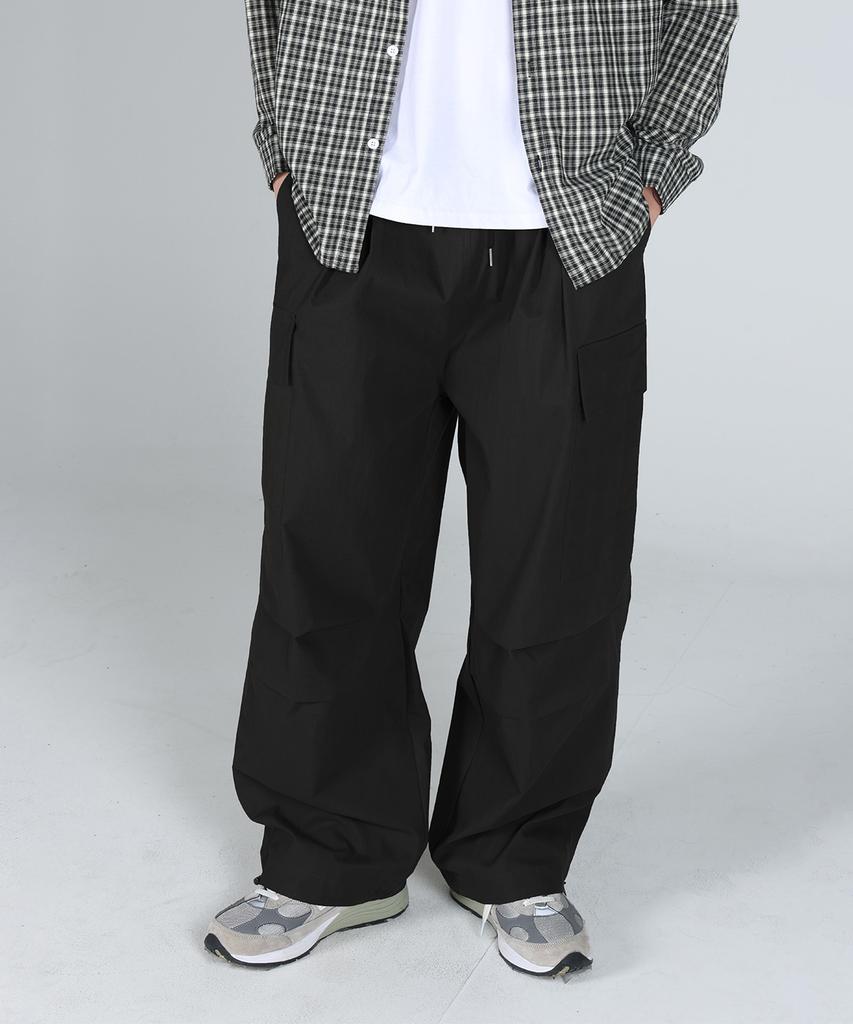Hueo Cotton Nylon Cargo Balloon Double-Pleat String Pants_Black