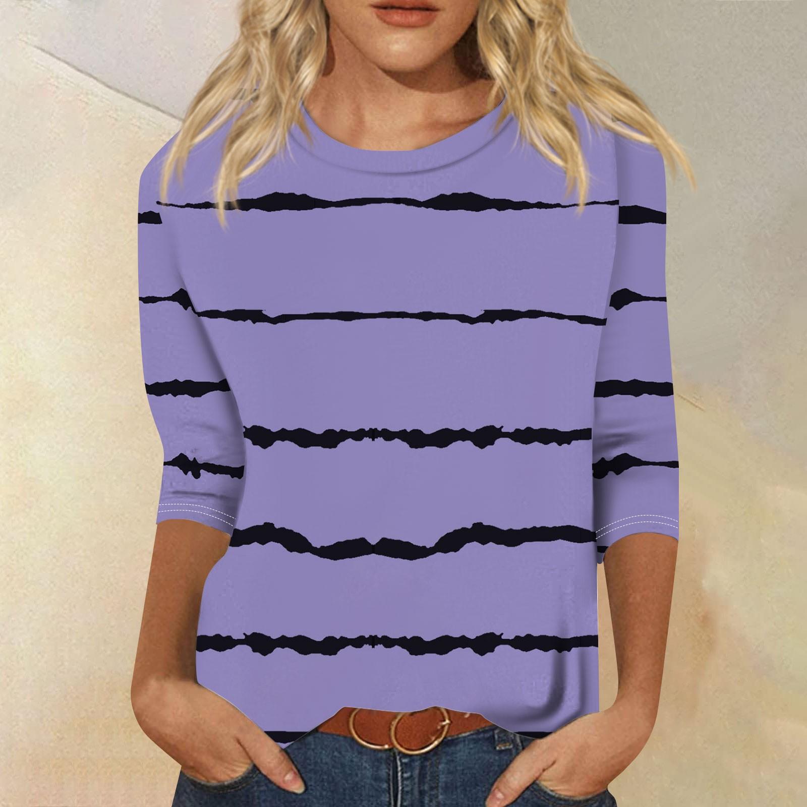 

Женская мода Свободный повседневный топ с круглым вырезом и принтом с семью раздельными рукавами XL