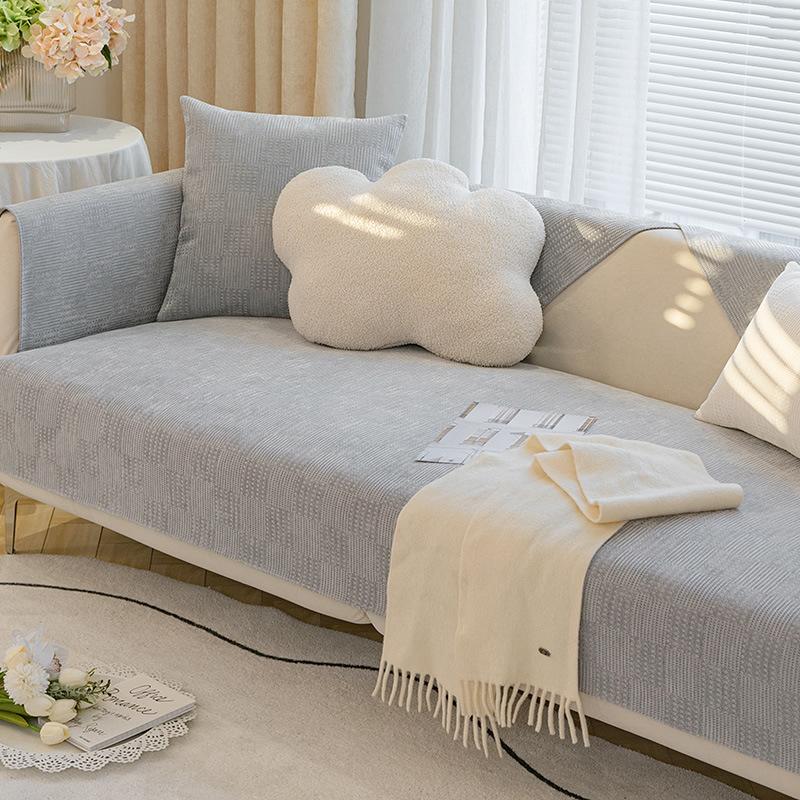 Solid Colour Simple Sofa Cover Soft Skin-Friendly Plaid Four Seasons Universal Living Room Non-Slip Sofa Cover Backrest Armrest