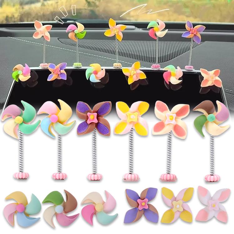 Rotatable Windmill Car Ornament Auto Center Console Display Screen Shaking Head Ornament Car Interior Decoration Accessories
