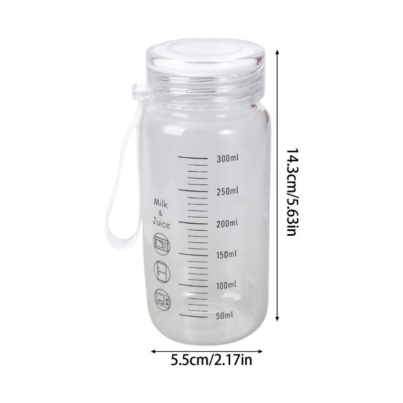 Leak Proof Microwave Safe Glass Drinkware 300ml With Measurement Scale Portable Water Bottle For Milk Juice Coffee