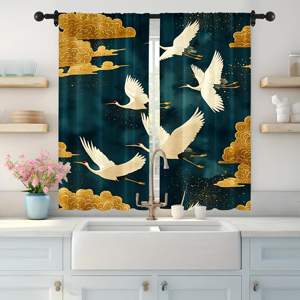 Crane Auspicious Cloud Print Curtains Polyester Fabric Suitable Bedroom Living Room Decoration Made Of Machine Washable Great Window Treatment
