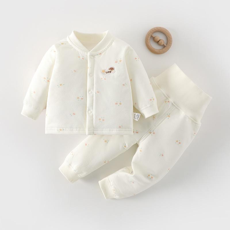Autumn Warmth Baby Cotton Two-Piece Set - High Waist, Padded Korean Style Infant Homewear