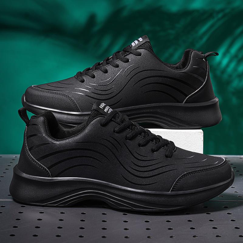 Spring and Autumn Shoes New Leather Surface Waterproof Lightweight Soft Sole Sneakers Black Non-slip Comfortable Casual Shoes