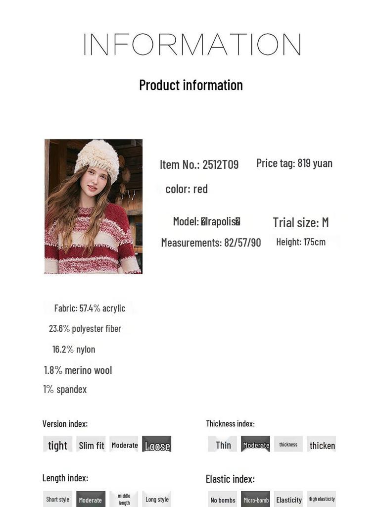 Betu Women's 2025 Winter Striped Long Sleeve Sweater