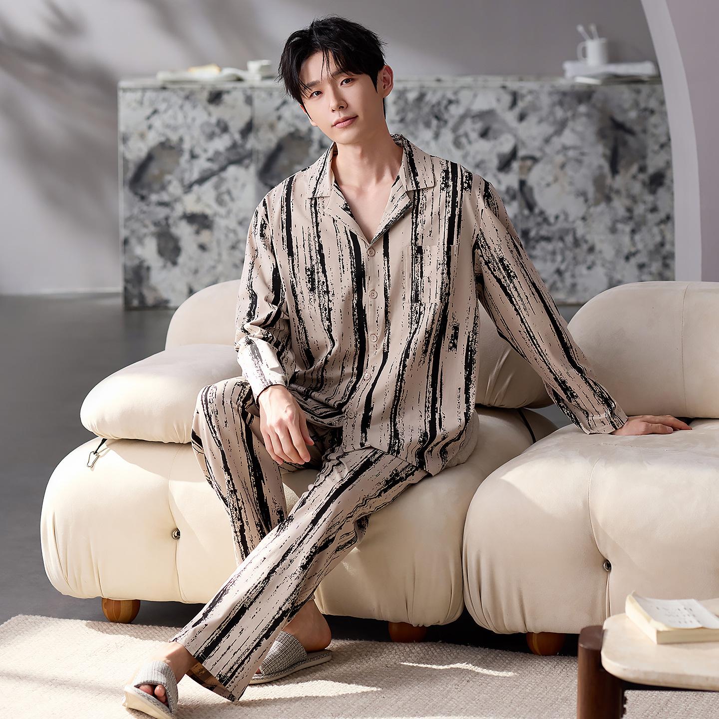 

Couple Pajamas Men S And Women S Spring And Autumn Autumn Pure Cotton Striped Long Sleeves Can Be Worn Outside Loungewear Suit L