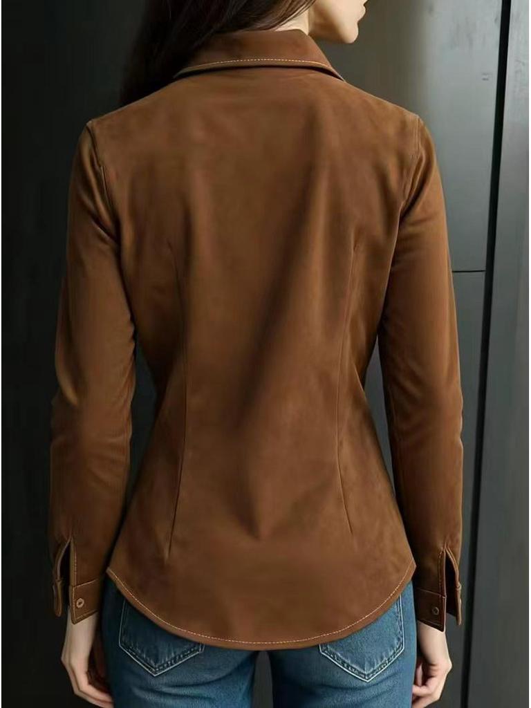 Women's European & American Long-Sleeve Deer Suede Shirt - Spring & Autumn Collection