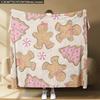 GUOYU Blanket 1pc Pink Marry Christmas Blanket Lovely Gingerbread Man Print Flannel Blanket for Home Living Room Decor New Year Christmas Gift