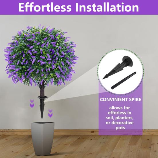 Artificial Topiary Ball with Lavender Flowers 16 Inches UV Resistant Faux