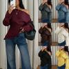 European and American Popular Autumn and Winter Oblique Collar Off-the-shoulder Long-sleeved Woven Irregular Hem Temperament Elegant Casual Women's C
