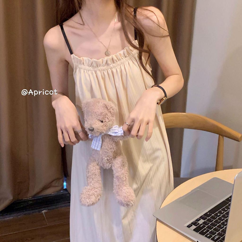 Summer Sweet Korean Style Pink Milk Silk Ribbed Camisole Pajamas for Women