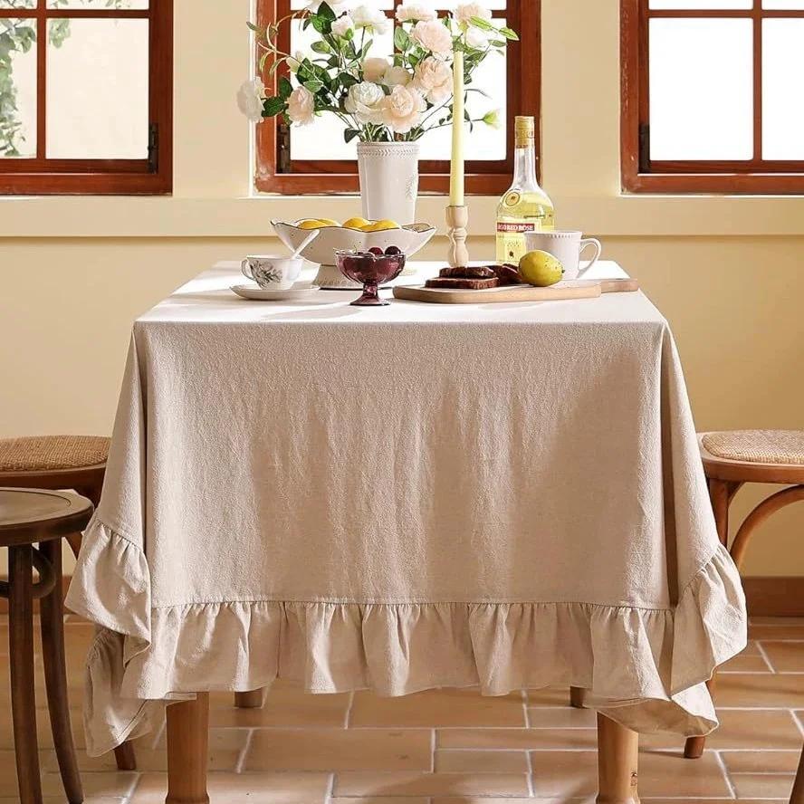 100% Cotton Table Cloth  Simplicity Pleated Soft Wash Cotton Table Cover Restaurant Kitchen Wedding Party Holiday Table Decor