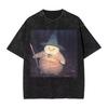 Vintage Washed Wizard Cat Meme T-Shirt Funny Retro Graphic Tee Oversized Streetwear Harajuku Y2K Top for Men Women Summer Tshirt