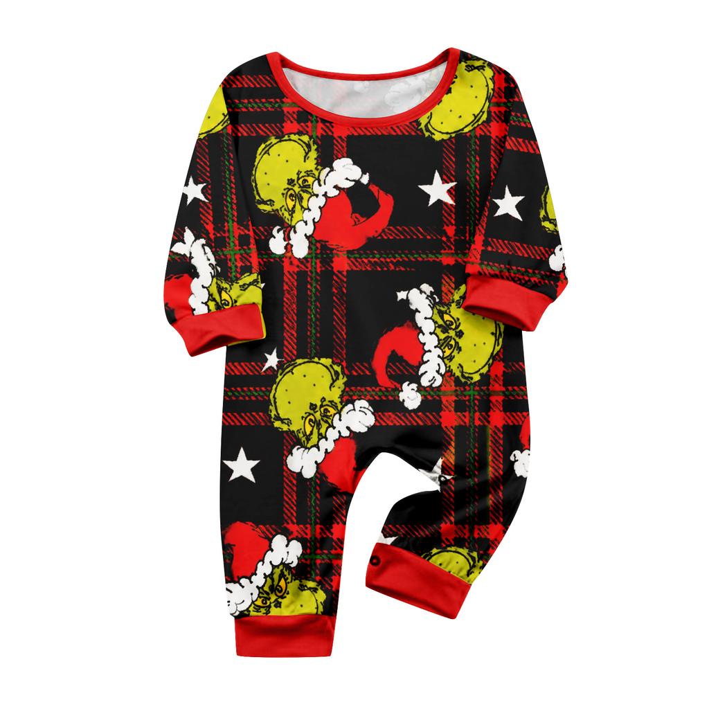 Matching Family Printed Neck Long Sleeve and Long Pants Loungewear Set