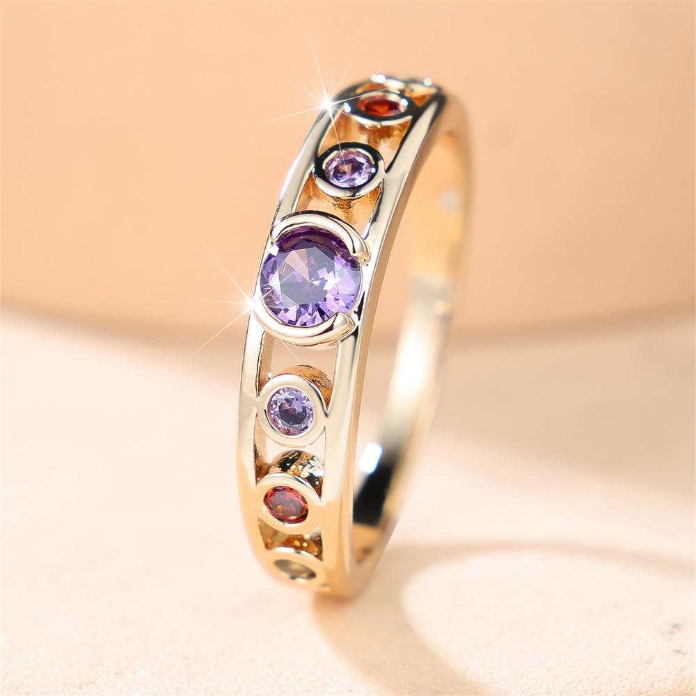 Multicolor Zircon Small Round Stone Hollow Rings For Women Vintage Gold Color Engagement Ring Wedding Jewelry Mother's Day Gifts