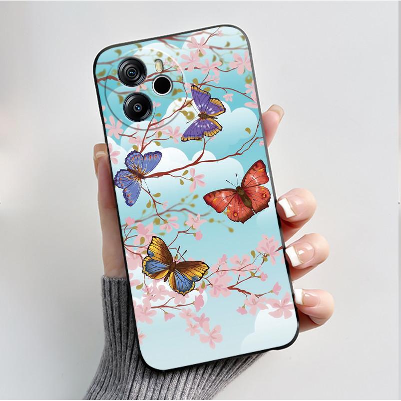 Per Oscal Tiger 12 13 Custodia Moda Farfalla Fiore Nero Morbido Silicone Custodia per Telefono per Blackview Oscal Tiger12 Tiger13 Cover