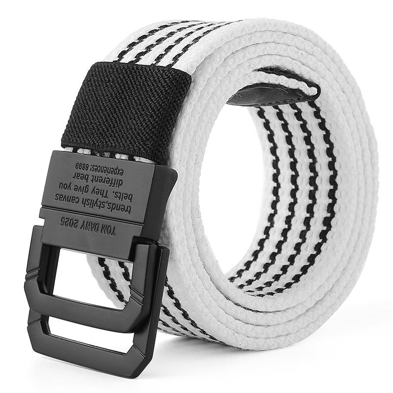 Men's Fashion Canvas Belt with Double Ring Buckle for Teens and Students - Leather-Accented and Adjustable Trousers Belt.