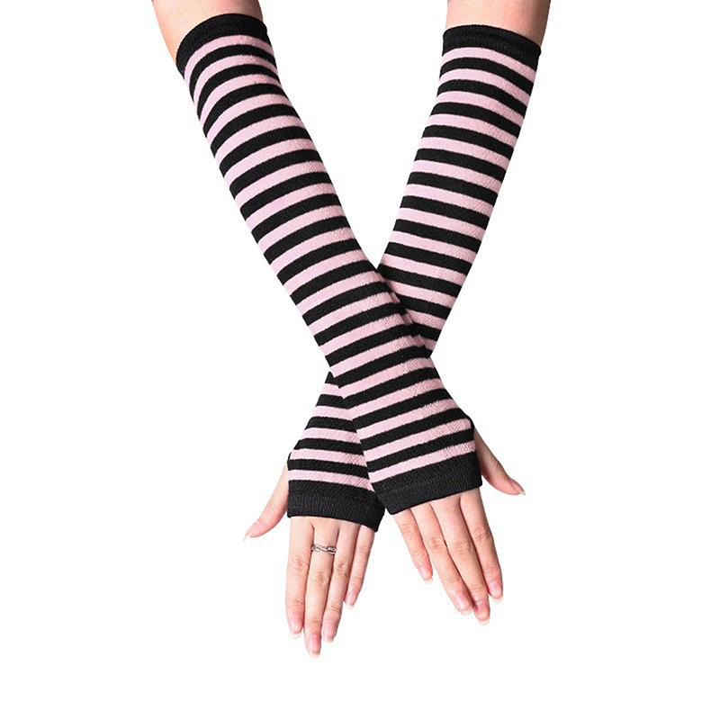 Winter Warm Long Sleeves Gloves For Man Women Fingerless Stripe Knitted Elbow Mittens Elastic Outdoor Fashion Warm Wrist Glove