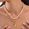 Heart Pendant Shell Multilayer Necklace Starfish Pearl Beaded Necklace  Ladies